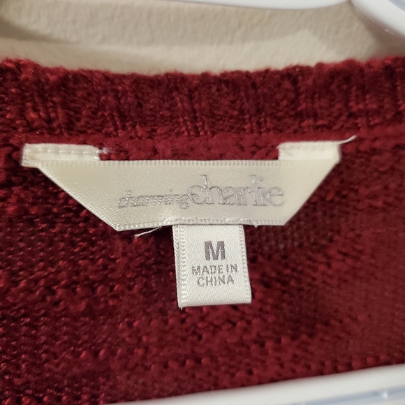 Charming Charlie - Maroon Star Knit Open Front Cardigan - Size M - Picture 2 of 8